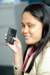 Woman with audio Bible